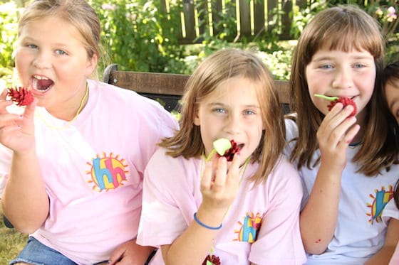 pretending to eat pinecone apples