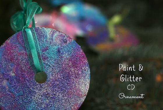 CD Christmas ornaments with paint and glitter