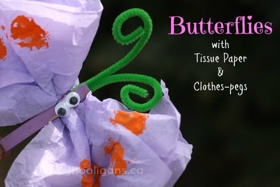 purple tissue paper clothespin butterfly