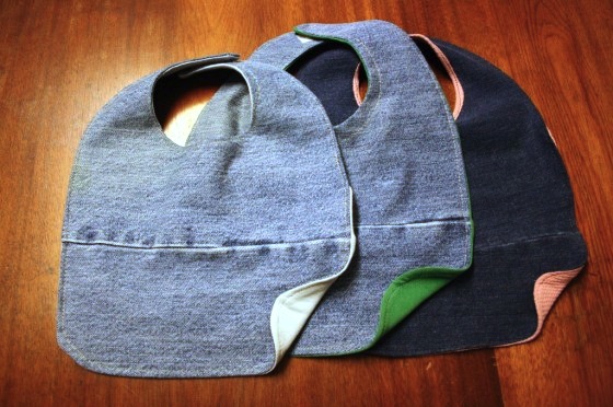 3 homemade denim bibs for toddlers