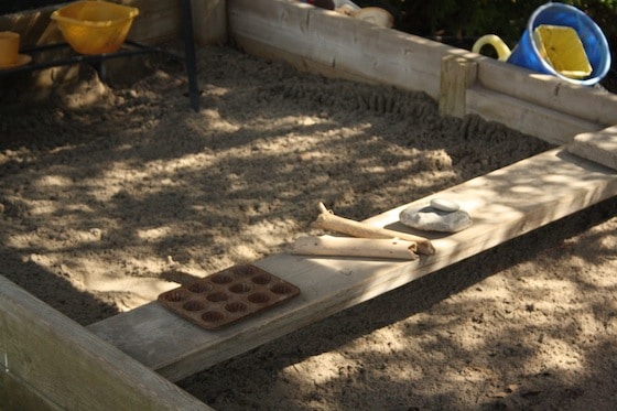 plank for seating and workspace - sandbox ideas