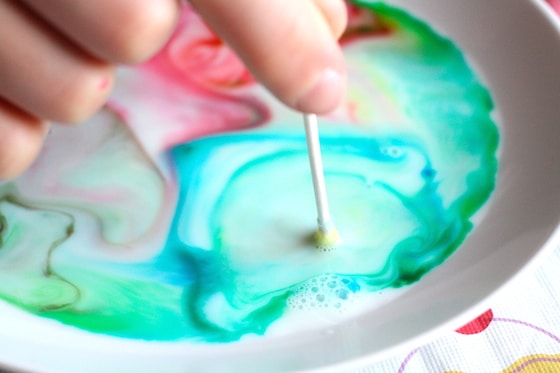 science with milk, dish soap and food colouring