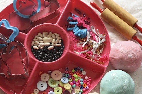 items in a Christmas Playdough Activity Tray