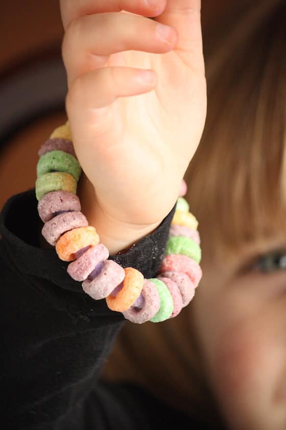 fine motor fruit loops bracelet