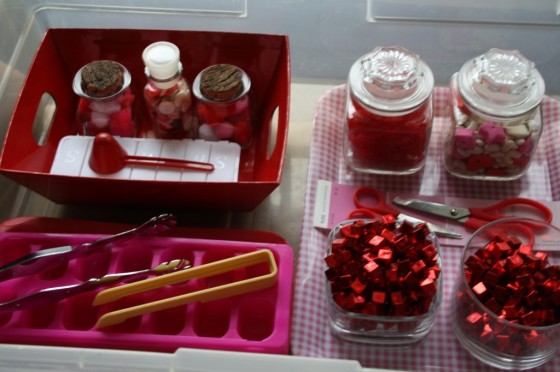 Valentines Sensory Bin filled with several activities