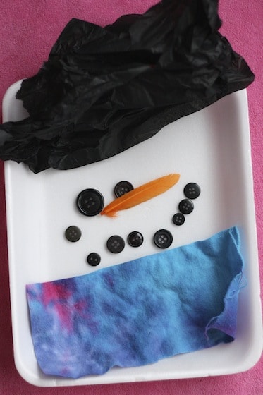 snowman face: art using a variety of sensory materials