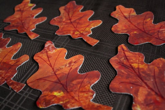 painted fall leaves for homemade thanksgiving napkin rings