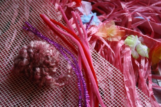 mesh, yarn, pipe cleaners 