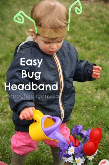 toddler wearing homemade bug headband