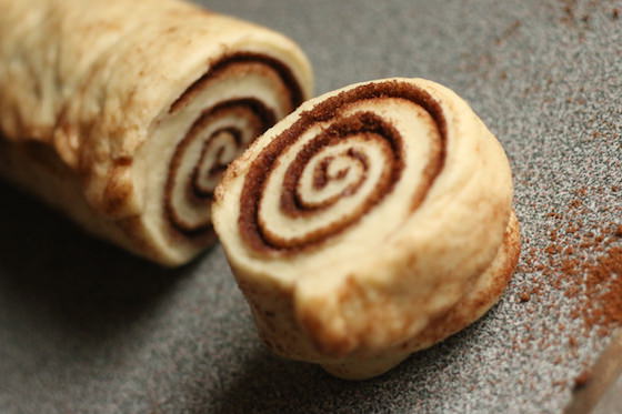 uncooked cinnamon roll slice