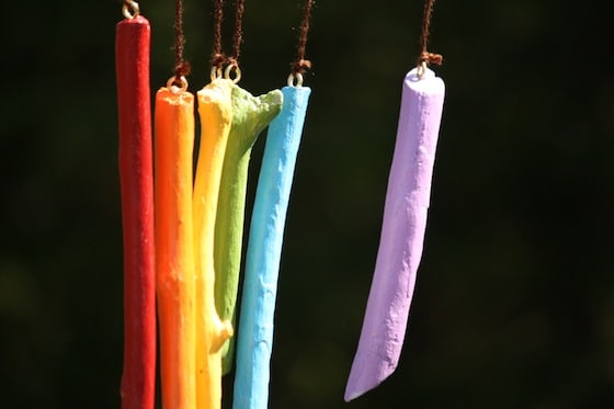 wind chime sticks blowing in breeze