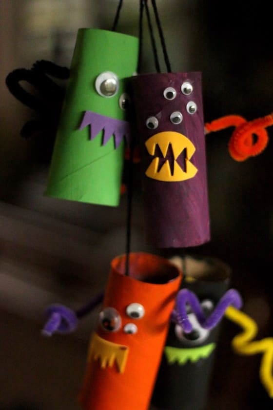 tp roll monsters strung together to make hanging mobile