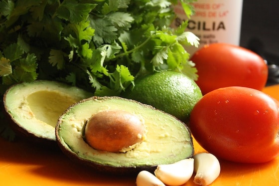 fresh ingredients for homemade guacamole