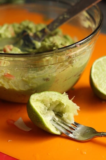 lime squeezed into homemade guacamole