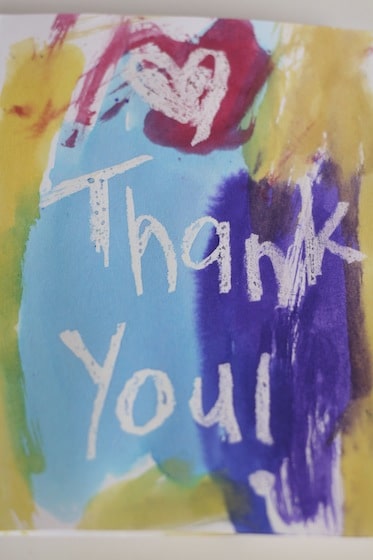 Crayon Resist thank you card painted by child