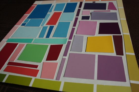 beginner mosaic art project with paint chip samples