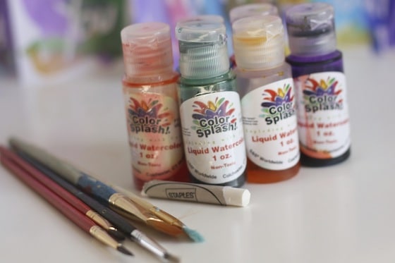 liquid watercolours and a white crayon for creating resist art