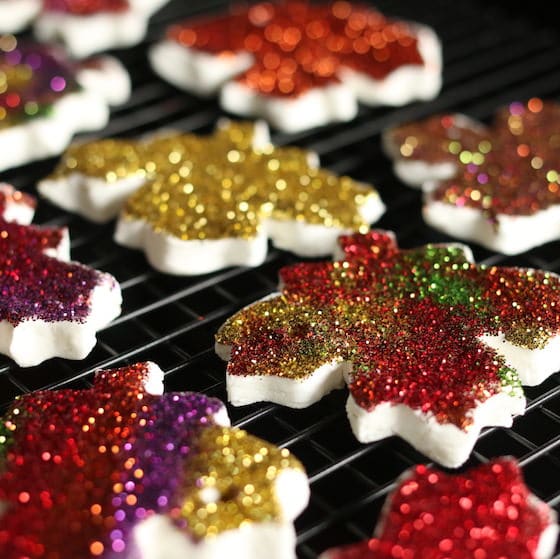 Gorgeous glittered leaf ornaments made by kids