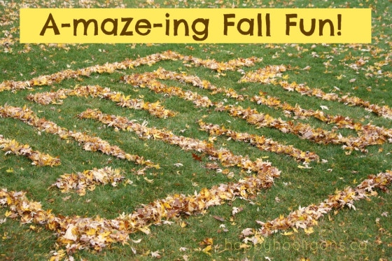 Backyard leaf maze made with fallen leaves