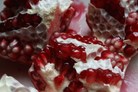 Closeup of pomegranate flesh and seeds