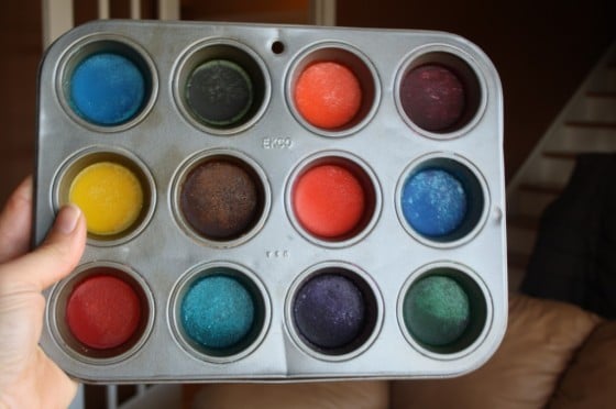 tray of dried homemade watercolour paint disks