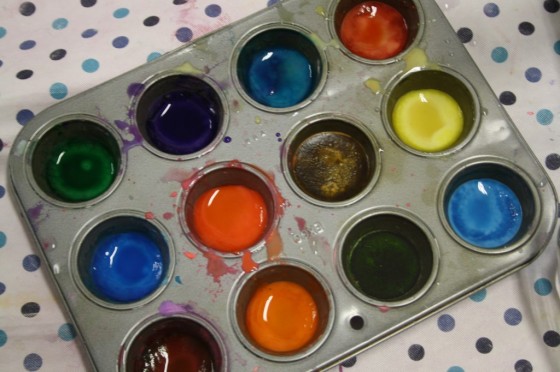 tray of homemade watercolours