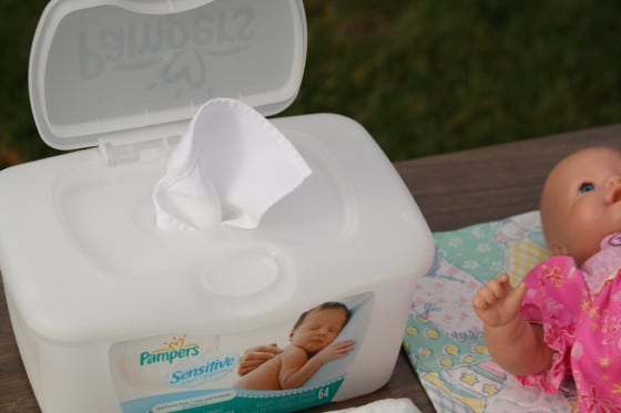 homemade pretend play wipes in pampers wipes container