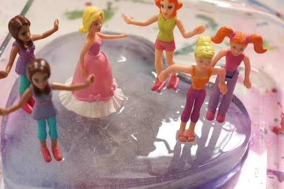 Polly Pockets "skating" on frozen ice heart