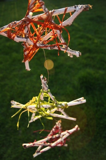 Summer Twig star outdoor Ornaments made by kids