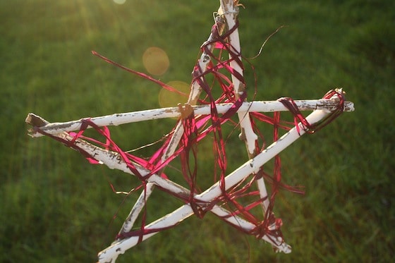 white twig star with pink raffia