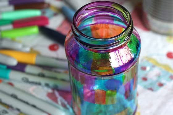 sharpie markers and a coloured jar