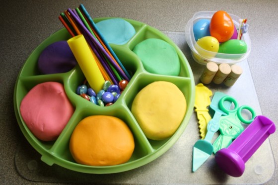 homemade play dough 6 colours in divided tray