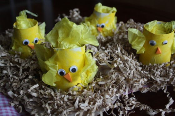 set of toilet roll easter chicks in nests