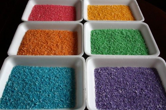 6 colours dyed rice for sensory play