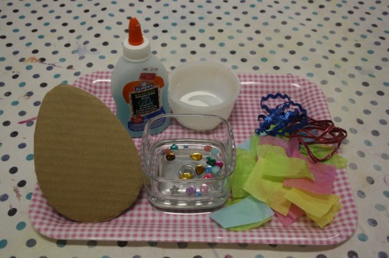 glue - cardboard egg - tissue paper-craft scraps