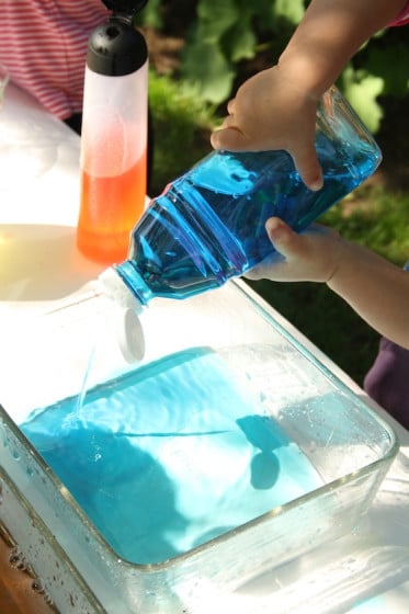 squeezing water out of bottles - great for hand muscle development