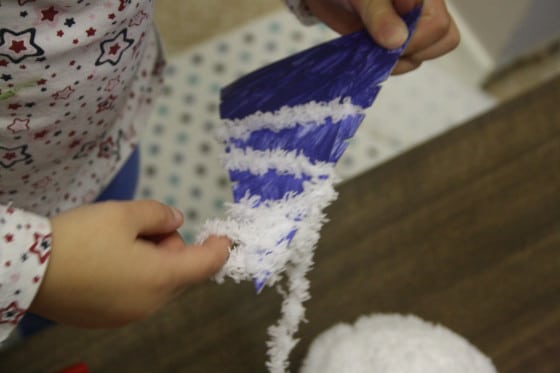 wrapping the wool wrapped tree ornaments 