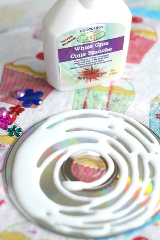 glue, craft gems, cd with glue on it