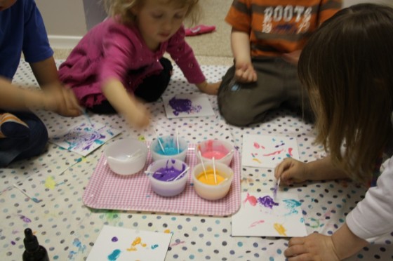 kids painting with homemade microwave puffy paint