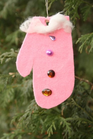 pink felt handprint mitten ornament 