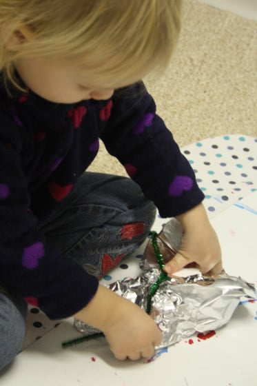 foil wrapped ornament - wrapping with foil and pipe cleaner