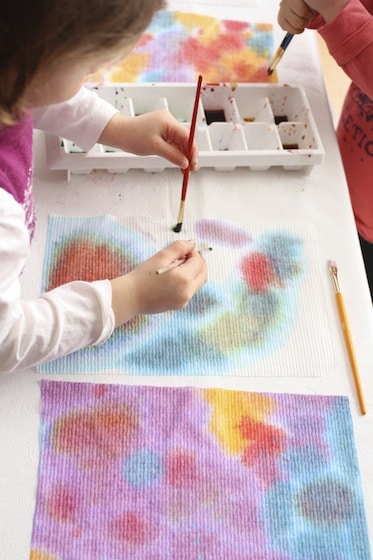 painting with 2 brushes on paper towels