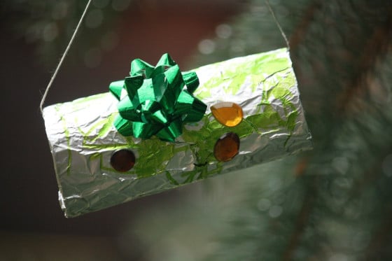 toilet roll foil-wrapped ornament 