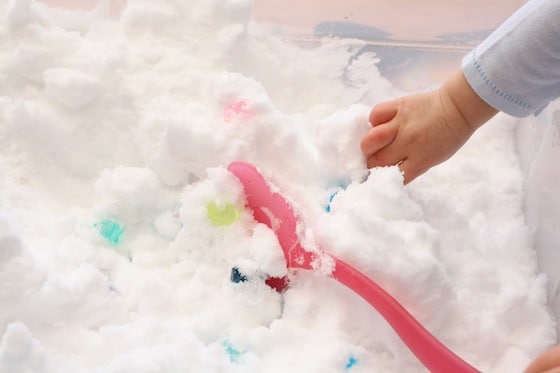 harvesting gems from our snowy sensory bin