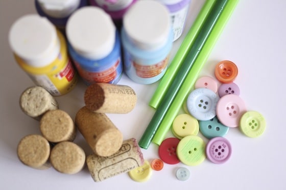 supplies for cork and button flower craft