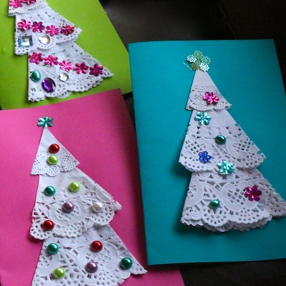 Kid-Made Doily Christmas Tree Cards