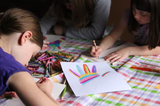 kids colouring traced hands