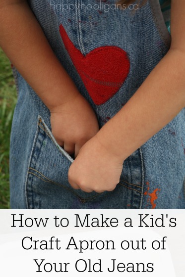 kid's craft apron made from denim pant leg