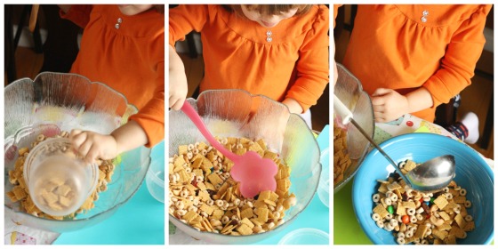 Kids making homemade trail mix