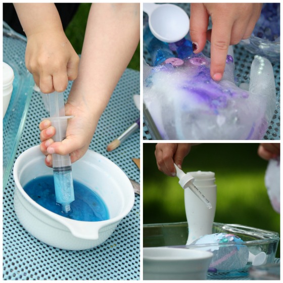 kids melting ice with salt water